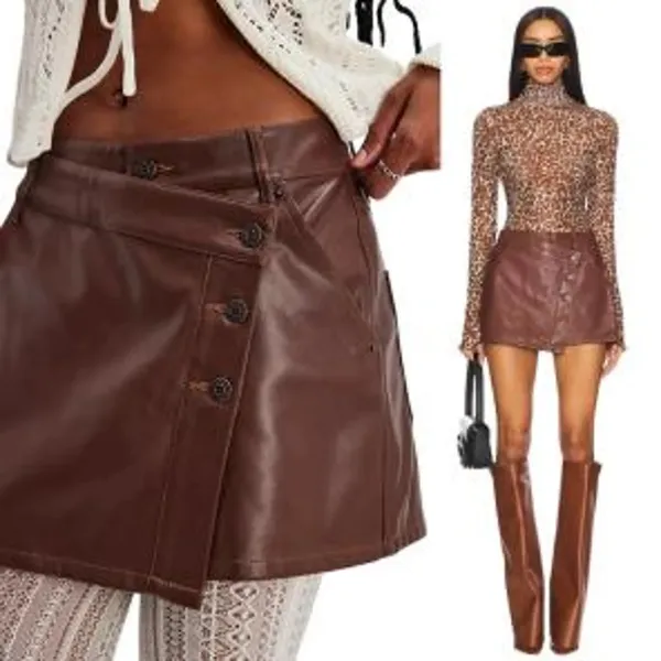 Free People Wynne Vegan‎ Mini Skirt Womens 25 Brown Moto Edgy Indie Boho Western - Image 2