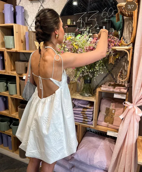 Zara dress mini crochet balloon embroidered white boho vacation casual summer - Image 6