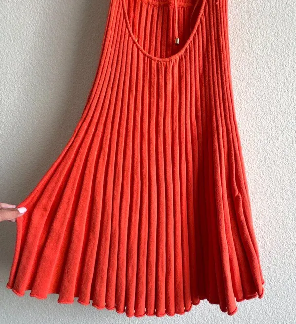 New Free People Cherie Tie Back Knit Mini Dress Size Medium Orange Red - Image 8