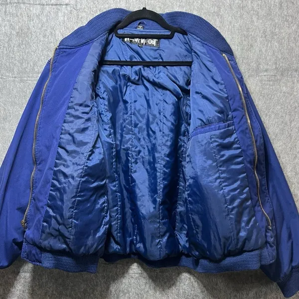 Vintage 90s Bomber Jacket Mens Large Blue Wear Me Out‎ Zip Up - Image 5