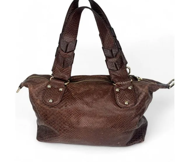 Cole Haan Bethany Snakeskin Leather Purse Shoulder Medium Sized Top Bag - Image 3