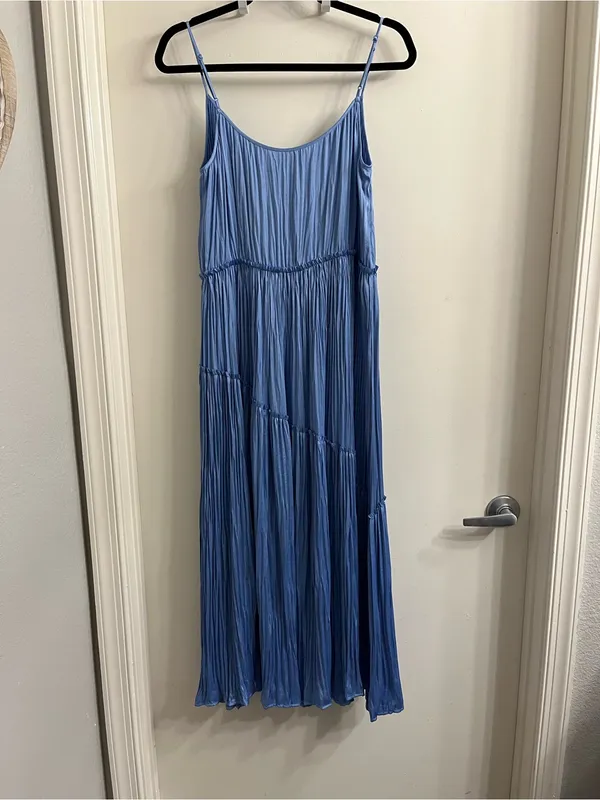 Vince Tiered Asymmetric Midi Dress Pale Fountain Medium - Image 8