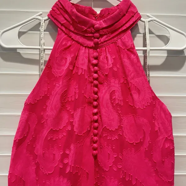 Lilly Pulitzer Quinn Halter High Neck‎ Pink Textured Knotty Lace Feminine Sz S - Image 2