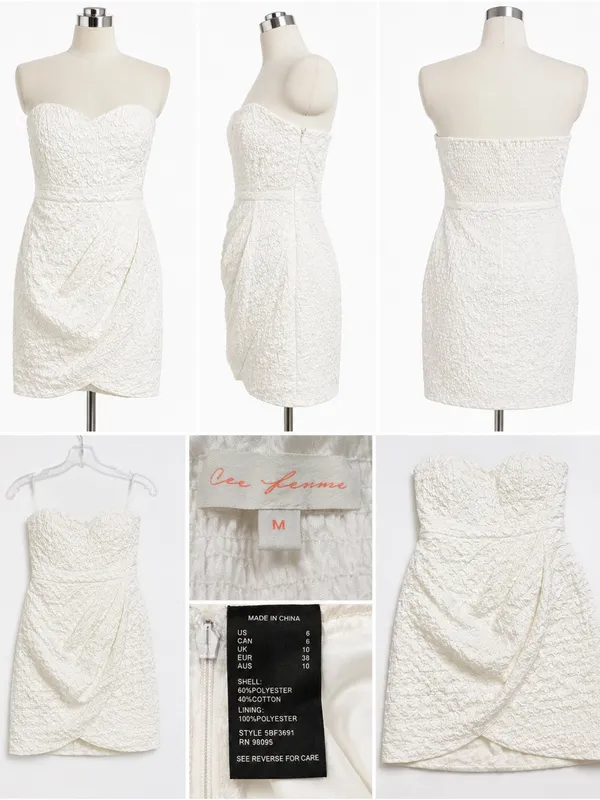 Le Femme Strapless White Textured Cocktail Dress Size Medium - Image 2