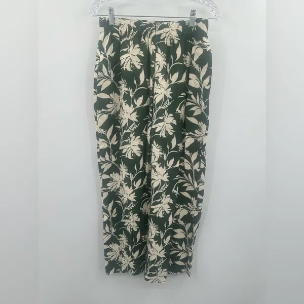 Abercrombie & Fitch Women's Green Floral‎ Linen Blend Pull On Pants Size Small - Image 2