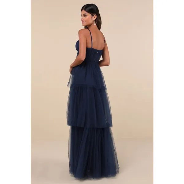 NWT Lulus Unforgettable Poise Navy Blue Tulle Bustier Tiered Maxi Dress Gala XL - Image 3