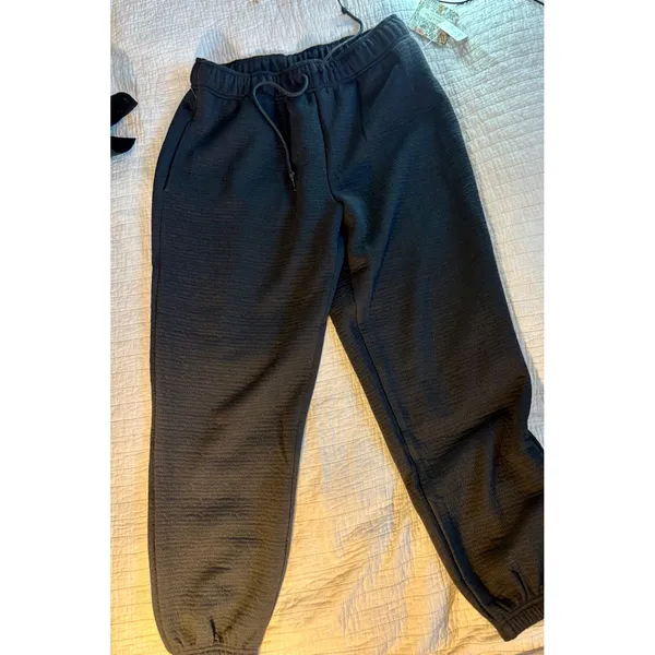 House of Mae Black Textured Waffle Knit Joggers Everyday Lounge Pants Large NEW - Image 8
