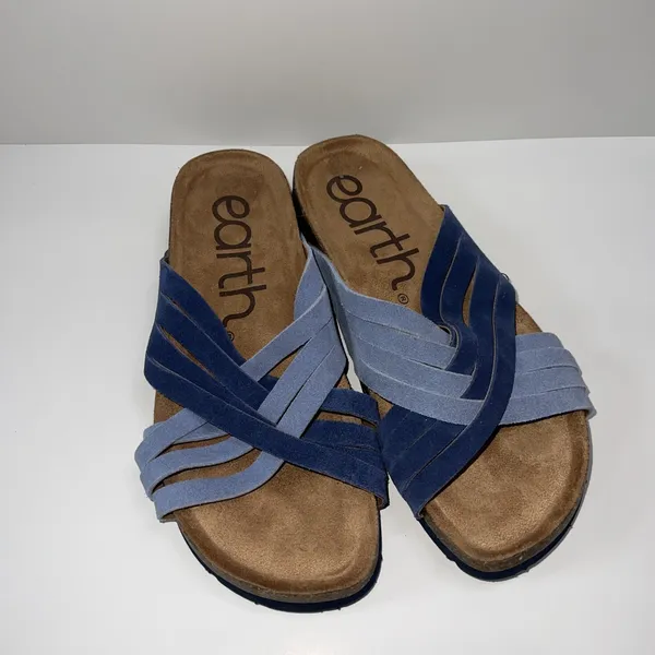 Earth Atlas Slide Sandals Women's 7.5M Blue Leather Comfort Footbed Arch Support - Image 3