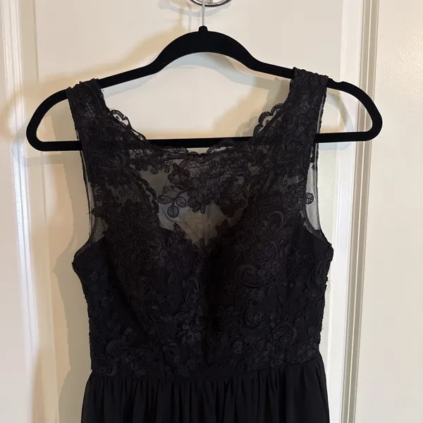 Azazie Elly Black A Line Lace Scoop Neck Chiffon Dress Size A2 Black Tie Wedding - Image 2