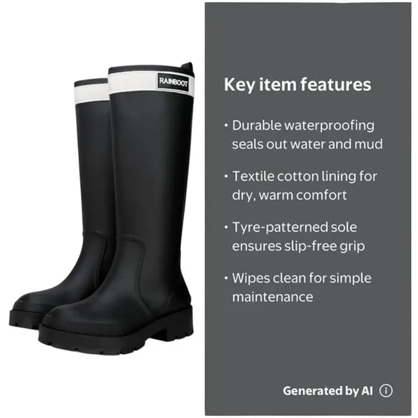BRAND NEW ~ Women's Black Waterproof Rubber Knee High Rain Garden Boots ~ Size 7 - Image 2