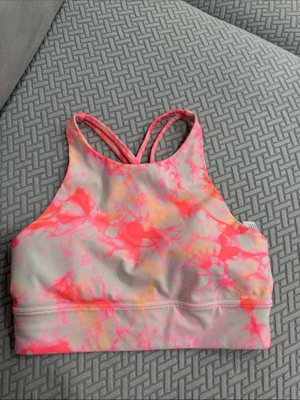 lululemon athletica Pink & Cream Tie-Dye High Neck Sports Energy Bra Size 8 - Image 4