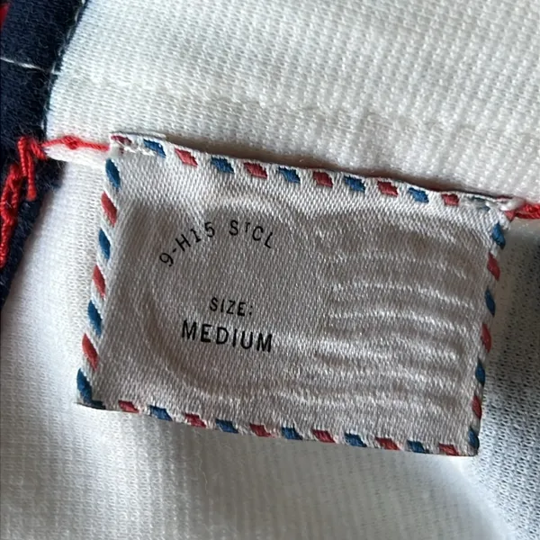 ANTHROPOLOGIE Postage Stamp Navy & White Striped Mini Dress Size Medium - Image 9