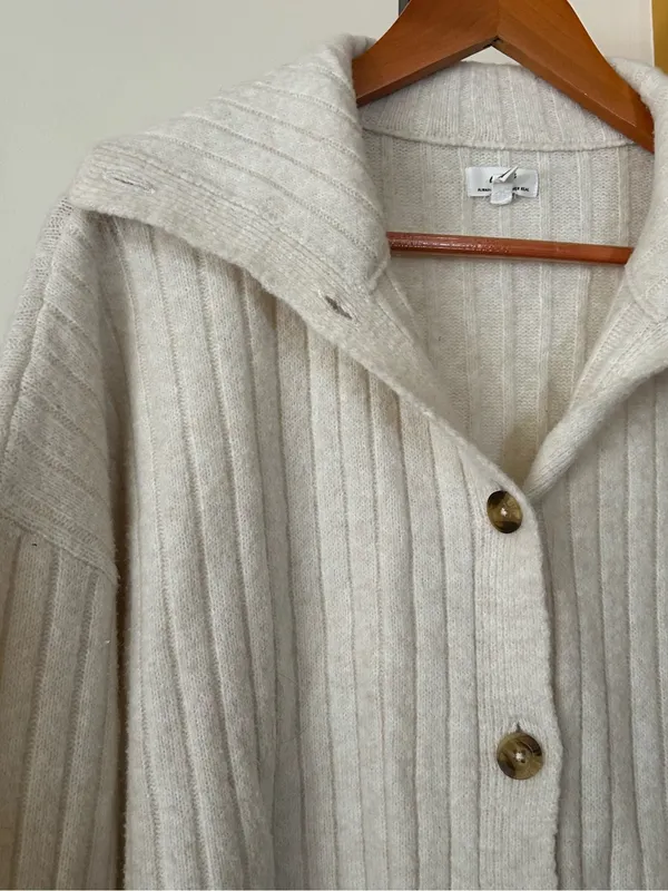 Aerie unREAL Ribbed Cardigan Sweater Collared Button Front Cozy‎ Cream Medium - Image 4