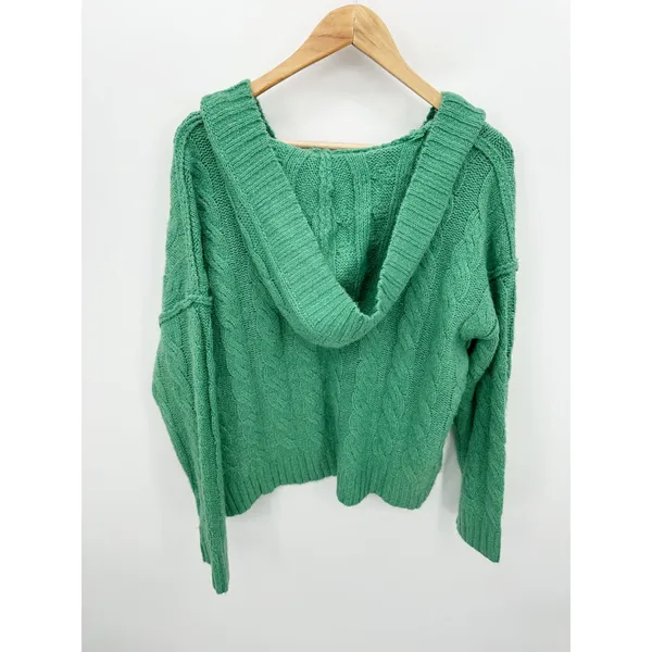 American Eagle Sweater Women Small Kelly Green Fisherman‎ Hoodie Boxy Oversized - Image 2