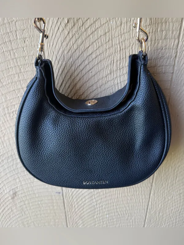 Bostanten Black Pebbled Leather Crescent Hobo Shoulder Crossbody Bag - Image 2