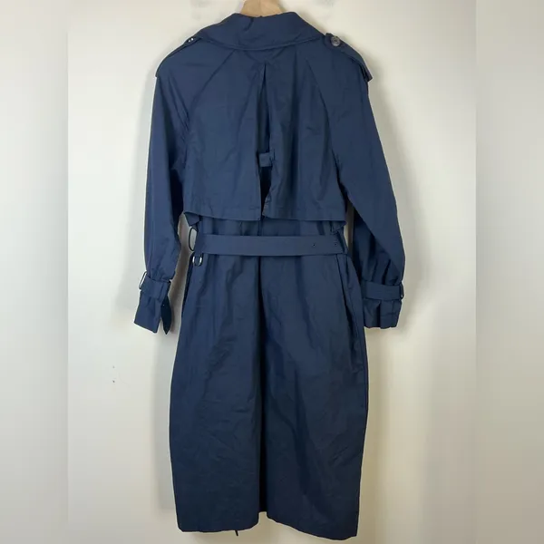 Zara Belted Trench Coat Double Breasted Long Navy Blue Size‎ Small - Image 5