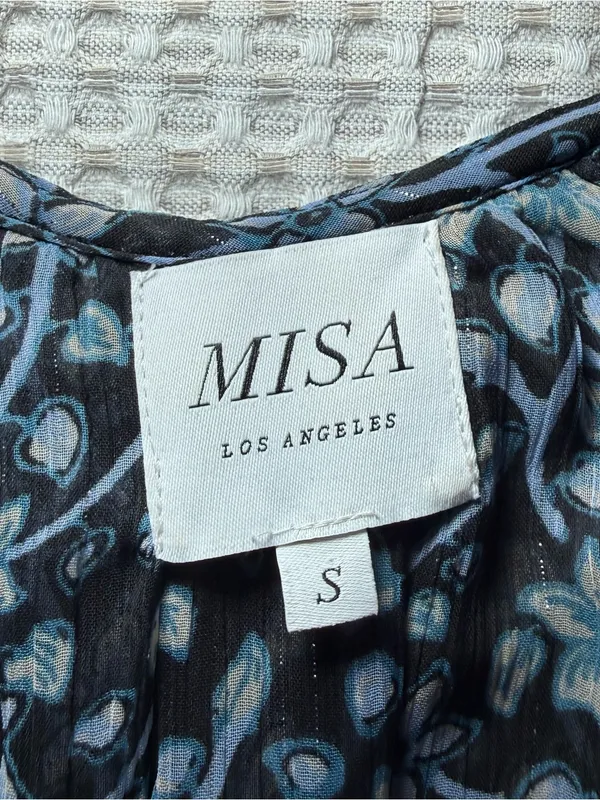 Misa Los Angeles Karlisa Floral Black And Blue Dress Size Small V Neck Flowy - Image 4