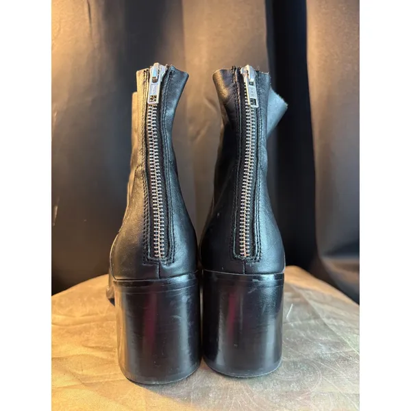Black Leather Pointed Toe Studded Ankle Boots Rear Zip Block Heel 9M - Image 3