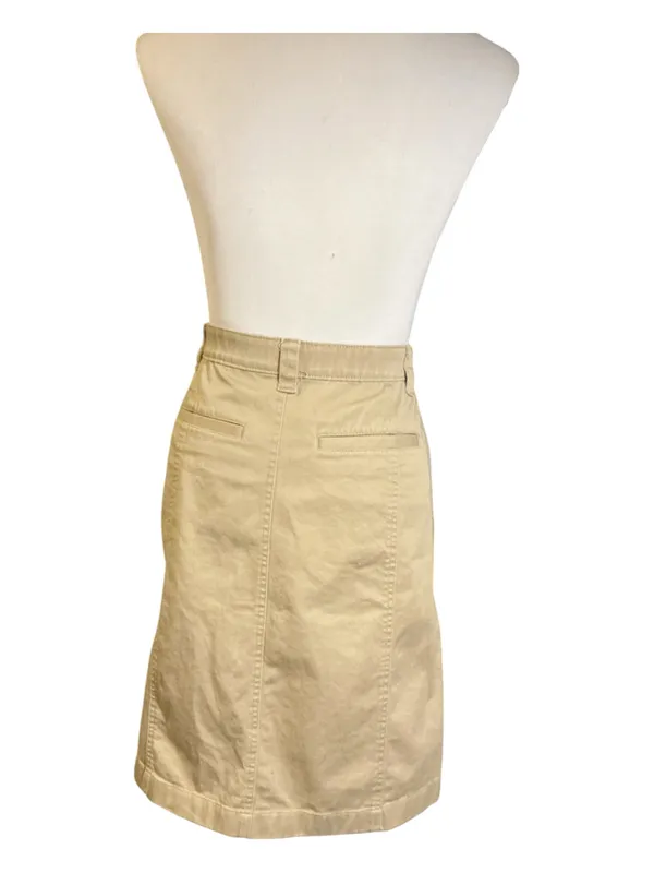 L.L.Bean Classic Fit Tan Chino Midi Skirt Size 10 Reg Khaki Cotton Casual Pockets - Image 2