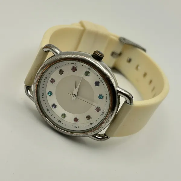Multi-colored Crystal Hourly Dial White Silicon Band Elegant Watch, Working - Image 4