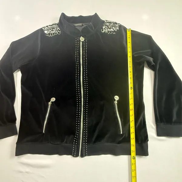 BCBGMAXAZRIA Embellished Velour Tracksuit Set Jacket & Pants Black 3X - Image 3