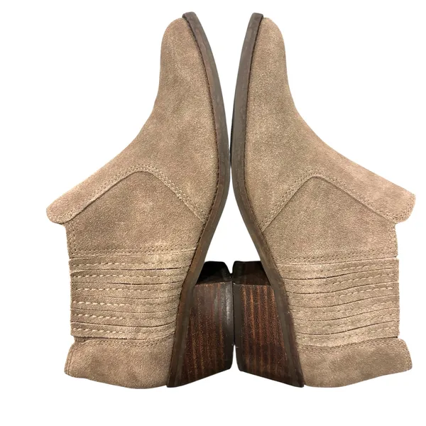 Lucky Brand Tan Suede Leather Ankle Booties 7.5 Western Boho Block Heel Boots - Image 2