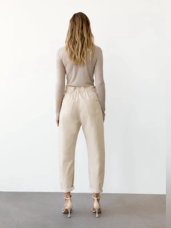 Zara baggy high waisted paperbag jeans in Ecru.....size US 2 - Image 2