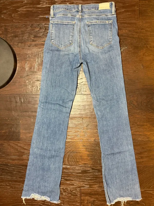 PAIGE Jeans Womens Size 27 Blue Wash Raw Hem Kick Flare Slim Bootcut Denim - Image 3