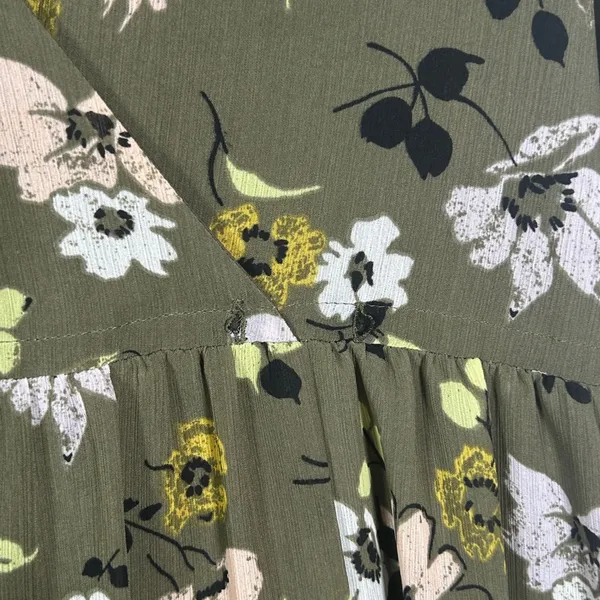 Madewell Women‎ Olive Green Floral Tiered V-Neck Midi Dress XXS Long Sleeve - Image 7
