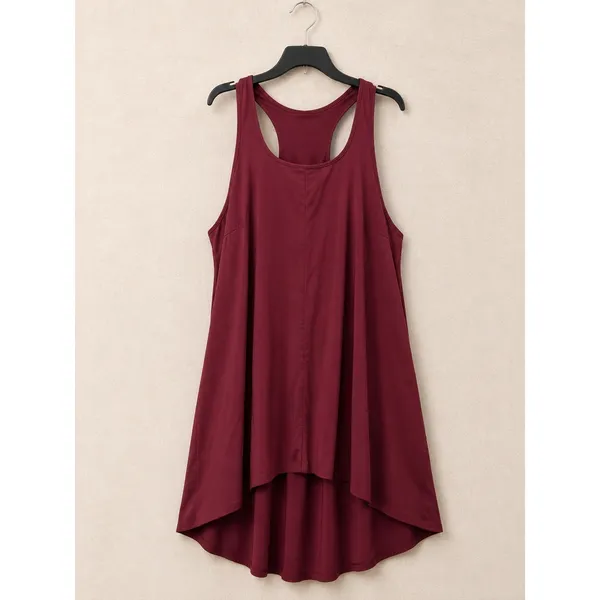 Free Fly Women Dress Medium Burgundy High-Low Racerback Bamboo Blend Pockets - Image 2