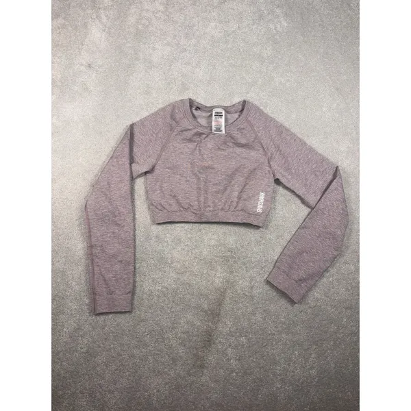 Gymshark Womens Adapt Marl Crop Top Size M Long Sleeve Seamless Workout Gym Flaw - Image 2