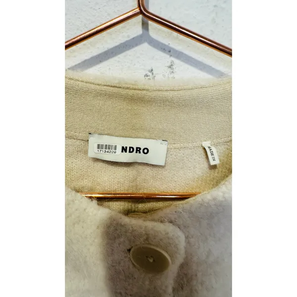 SANDRO OFF-WHITE Knit Alpaca Wool Blend Creamy Button Knot Cardigan size 0 - Image 9