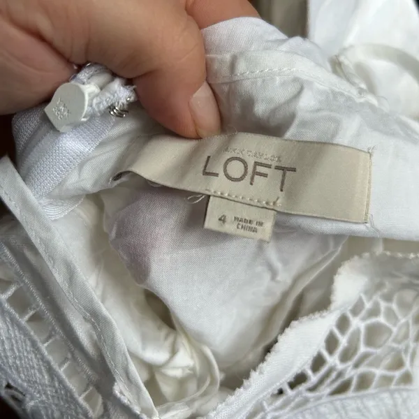 LOFT WHITE CROCHET LINEN SHIFT DRESS - Image 3