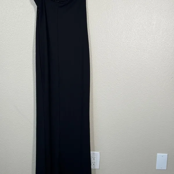 Vintage 90s Black One Shoulder Sparkle Glitter Maxi Dress Womens S Prom Formal - Image 7