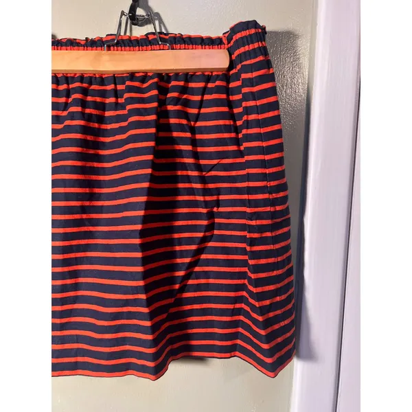 J. Crew Factory Womens Sz 6 Printed Linen-Cotton Sidewalk Mini Skirt Navy Papaya - Image 7