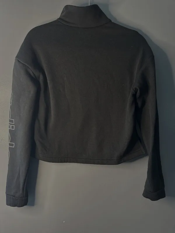 Adidas Womens M Cropped Quarter Zip Sweatshirt Black Logo Sleeve Pullover - Image 3