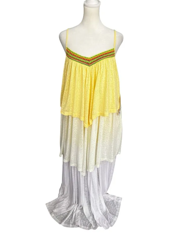 Pitusa NWT Cheetah Print Tiered Maxi Dress Yellow Boho Resort Beach Standard - Image 2