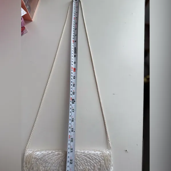 Vintage White Beaded Satin Clutch Purse | Pearl Evening Bag Bridal Prom 90s Y2K - Image 9