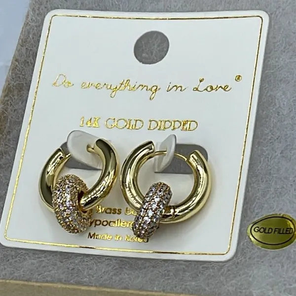 NWT 14K GP “Do everything in Love” CZ ring hoop earrings - Image 4
