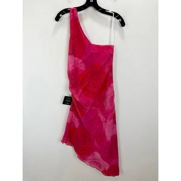 Lulus Pretty Serene Pink Floral One-Shoulder Asymmetrical Midi Dress Medium NWT - Image 11