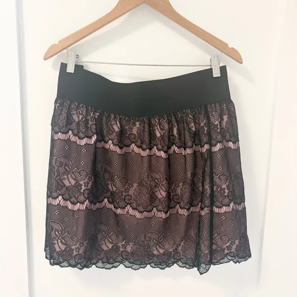 Xhilaration Black Lace Nude Lined Y2K Mini Skirt Coquette Balletcore size XL - Image 2
