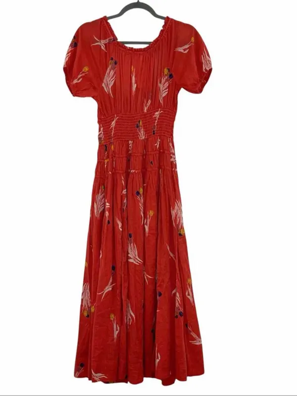 Free People Coral Red Floral Midi Dress NWT - Image 8