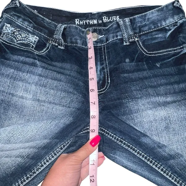 Rhythm In Blues Jeans Womens 10 Blue Denim Capri Rolled Hem Mid Rise Bling‎ Y2K - Image 6