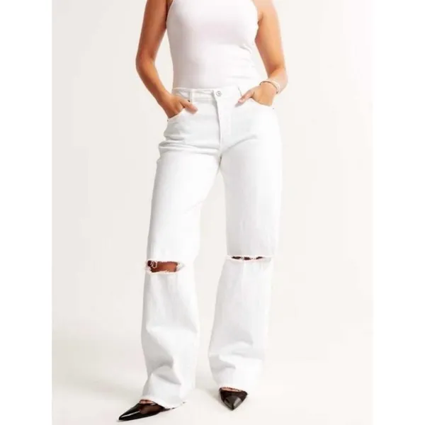 Abercrombie & Fitch White Baggy Low Rise Jeans - Image 2
