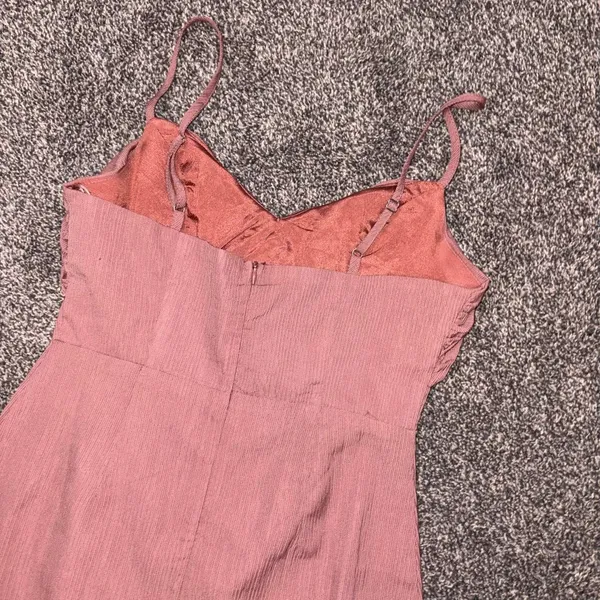White Fox Boutique pink mini dress with ruffled hem and tie front detail, size S - Image 4