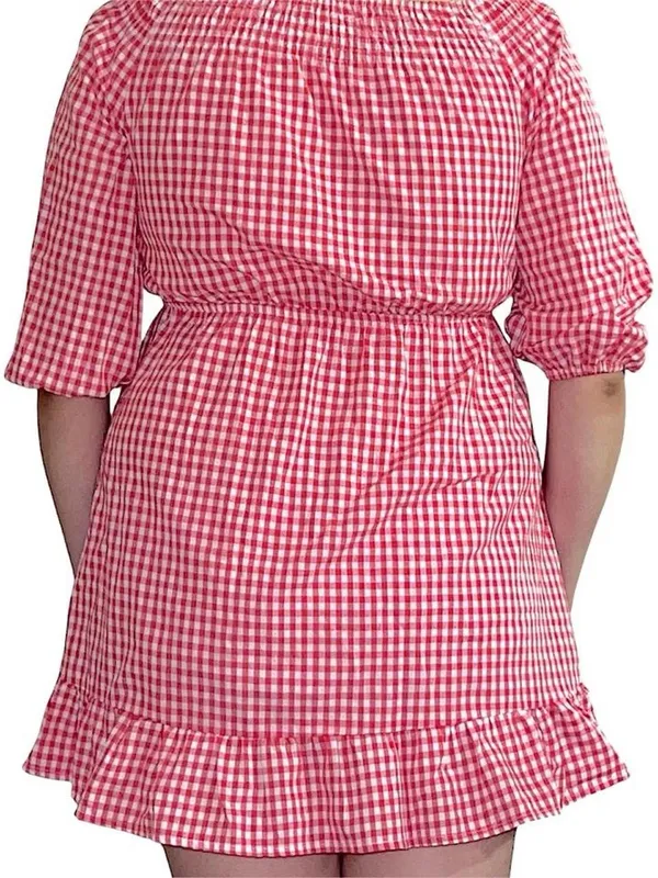 Red gingham mini dress. White - Image 3