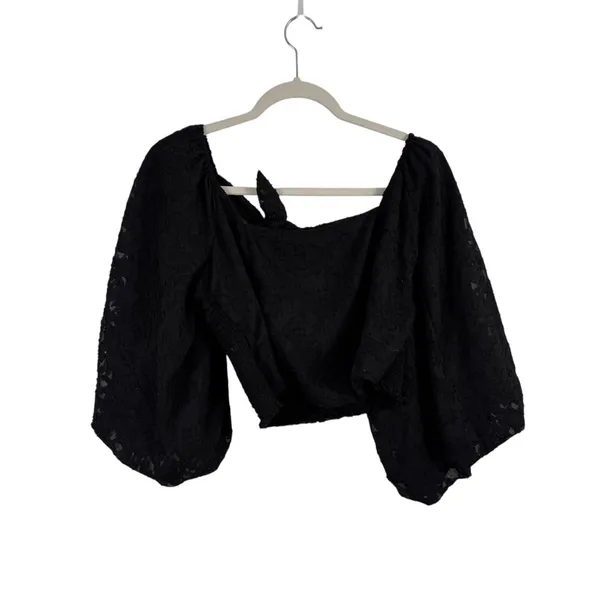 Mustard Seed Black Crop Smocked Blouse Balloon‎ Sleeve Witchygoth Womens Medium - Image 2