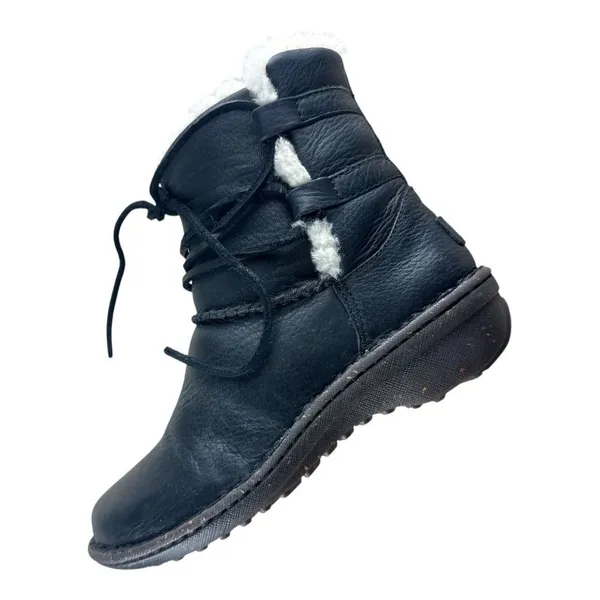 UGG Caspia Black Leather Shearling Lined Lace Up Ankle Boots 1932 Womens Size 7 - Image 4
