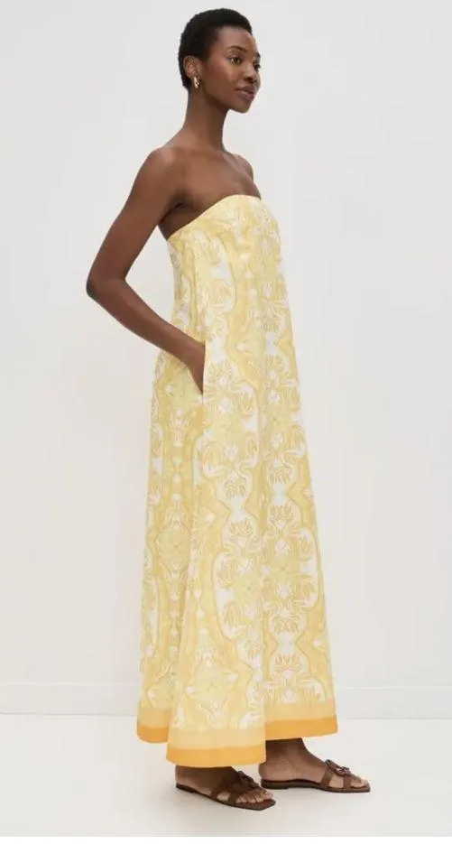 Kivari Linen Blend Strapless Maxi Dress Yellow Size XS - Image 4
