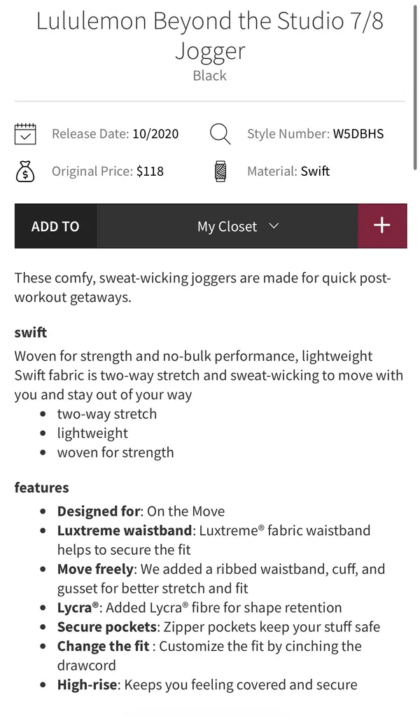 Lululemon Beyond the Studio 7/8 Jogger Black 8 - Image 12